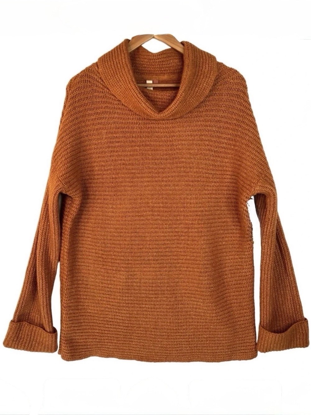 Anthropologie Pilcro Sweater Women's XS Orange Cowl Neck Knit Oversized Pullover